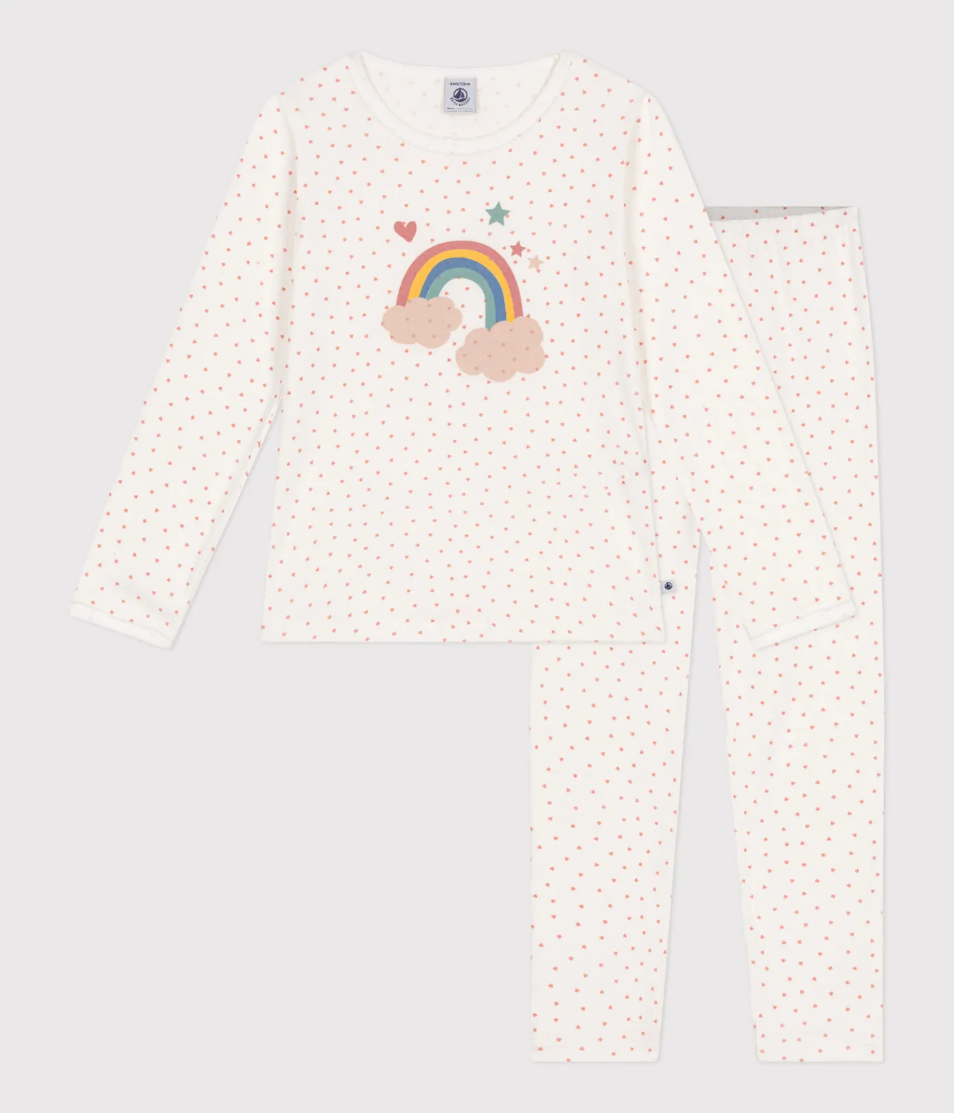 Petit Bateau Schlafanzüge, Nachthemden*Kinder-Pyjama aus Baumwolle mit kleinen Herzen weiss MARSHMALLOW/ PAPAYE