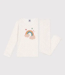 Petit Bateau Schlafanzüge, Nachthemden*Kinder-Pyjama aus Baumwolle mit kleinen Herzen weiss MARSHMALLOW/ PAPAYE