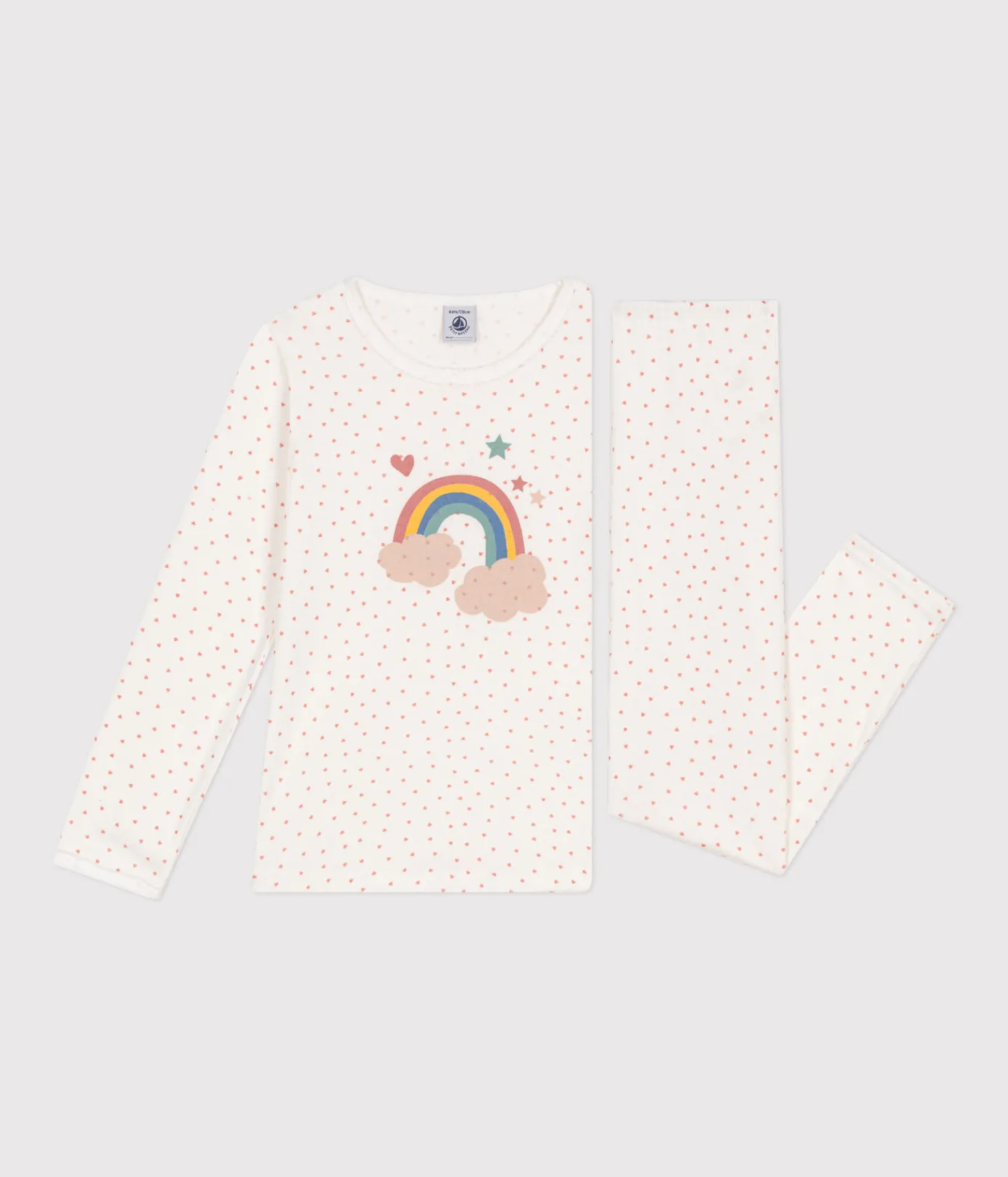 Petit Bateau Schlafanzüge, Nachthemden*Kinder-Pyjama aus Baumwolle mit kleinen Herzen weiss MARSHMALLOW/ PAPAYE