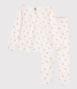 Petit Bateau Schlafanzüge, Nachthemden*Kinder-Pyjama aus Baumwolle mit Blumenmotiv weiss MARSHMALLOW/weiss MULTICO