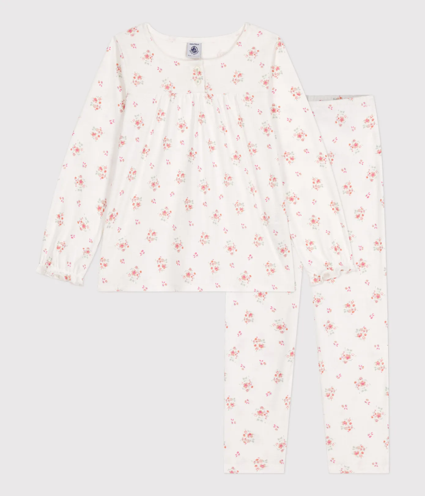 Petit Bateau Schlafanzüge, Nachthemden*Kinder-Pyjama aus Baumwolle mit Blumenmotiv weiss MARSHMALLOW/weiss MULTICO