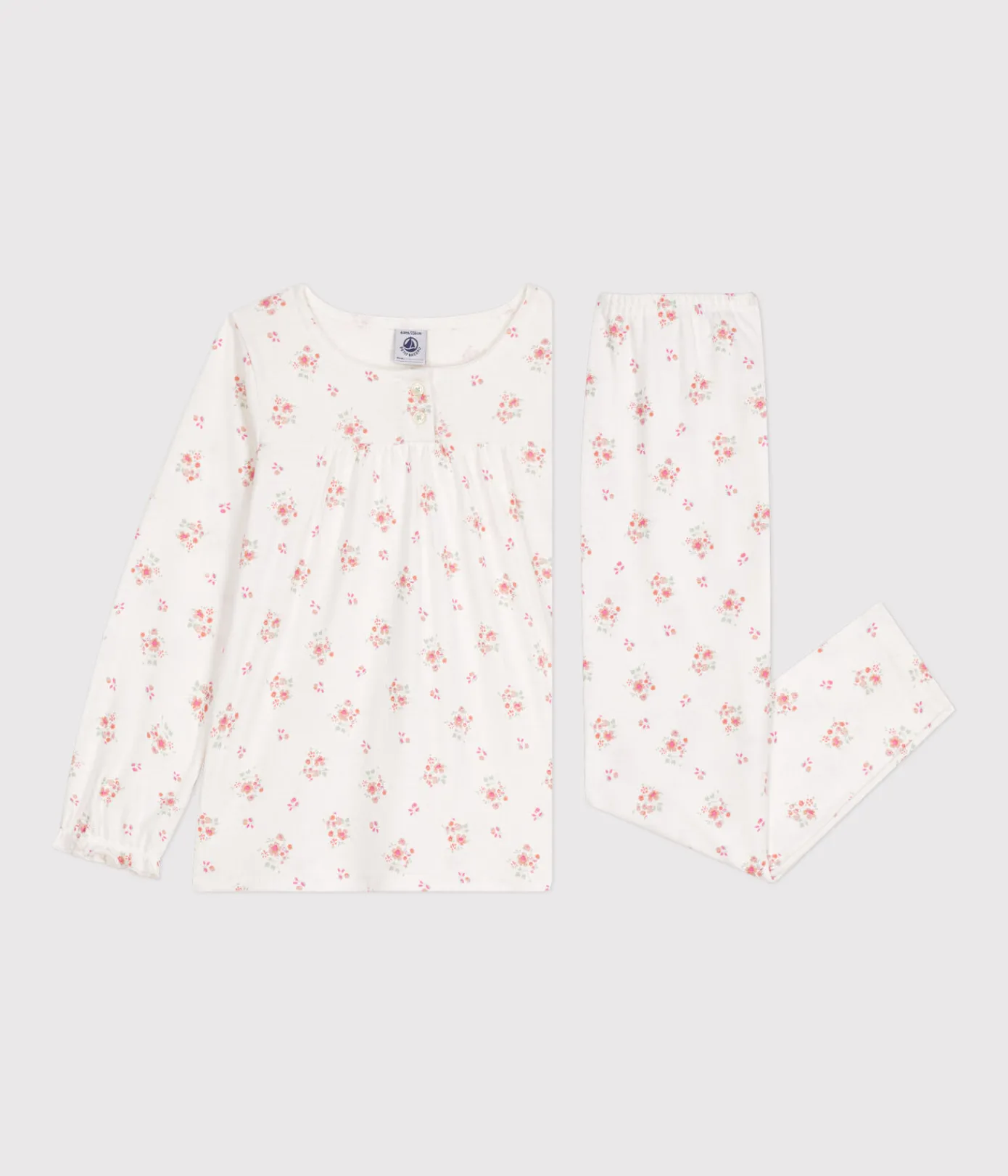 Petit Bateau Schlafanzüge, Nachthemden*Kinder-Pyjama aus Baumwolle mit Blumenmotiv weiss MARSHMALLOW/weiss MULTICO