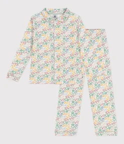 Petit Bateau Schlafanzüge, Nachthemden*Kinder-Pyjama aus Baumwolle mit Blumenmotiv weiss MARSHMALLOW/weiss MULTICO