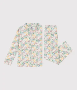 Petit Bateau Schlafanzüge, Nachthemden*Kinder-Pyjama aus Baumwolle mit Blumenmotiv weiss MARSHMALLOW/weiss MULTICO