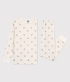 Petit Bateau Schlafanzüge, Nachthemden*Kinder-Pyjama aus Baumwolle mit silberfarbenen Herzen naturfarben MILK/ ARGENT