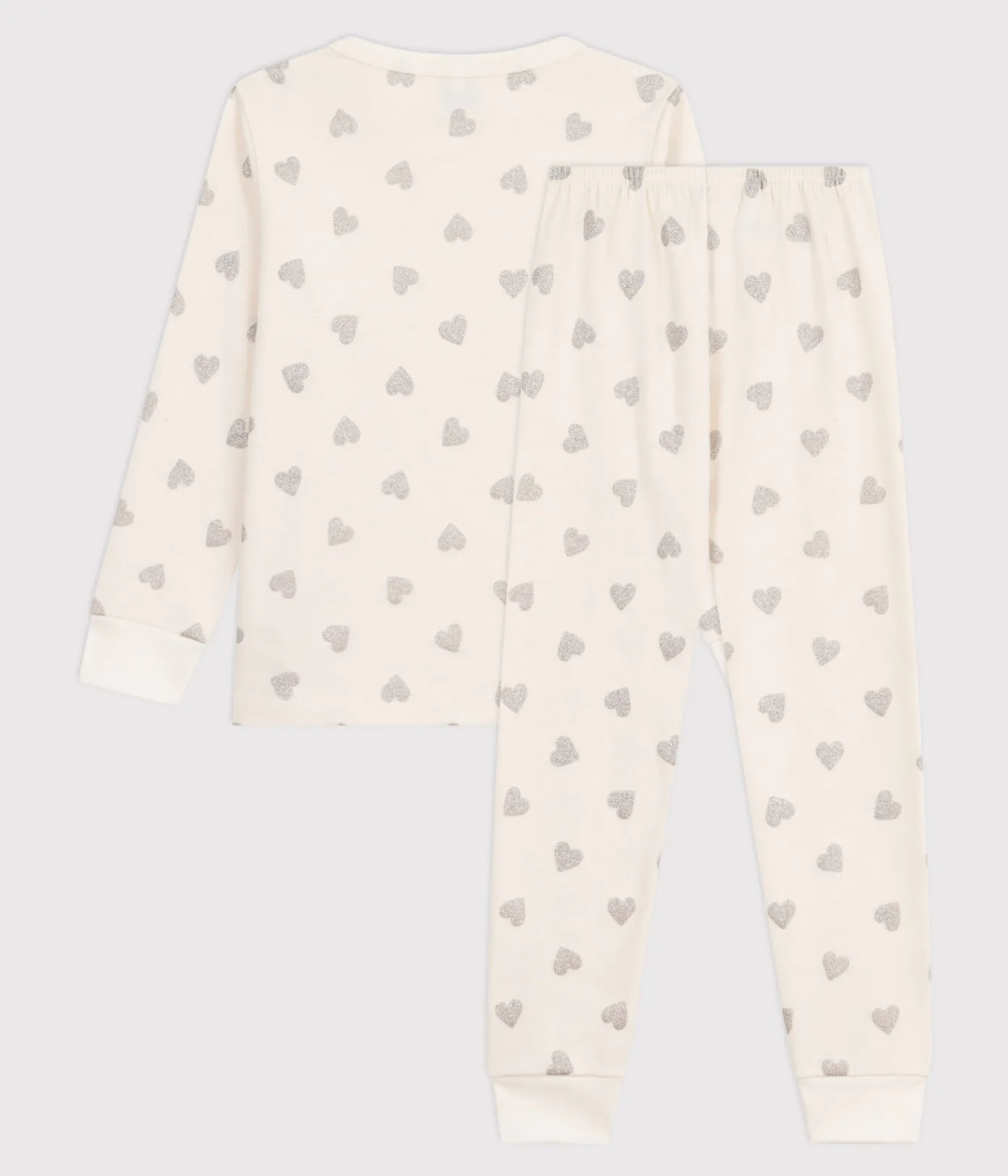 Petit Bateau Schlafanzüge, Nachthemden*Kinder-Pyjama aus Baumwolle mit silberfarbenen Herzen naturfarben MILK/ ARGENT