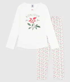 Petit Bateau Schlafanzüge, Nachthemden*Kinder-Pyjama aus Baumwolle mit Blumenmotiv weiss MARSHMALLOW/weiss MULTICO