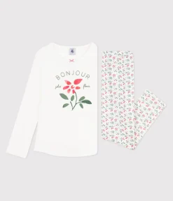 Petit Bateau Schlafanzüge, Nachthemden*Kinder-Pyjama aus Baumwolle mit Blumenmotiv weiss MARSHMALLOW/weiss MULTICO