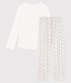 Petit Bateau Schlafanzüge, Nachthemden*Kinder-Pyjama aus Baumwolle mit Blumenmotiv weiss MARSHMALLOW/weiss MULTICO