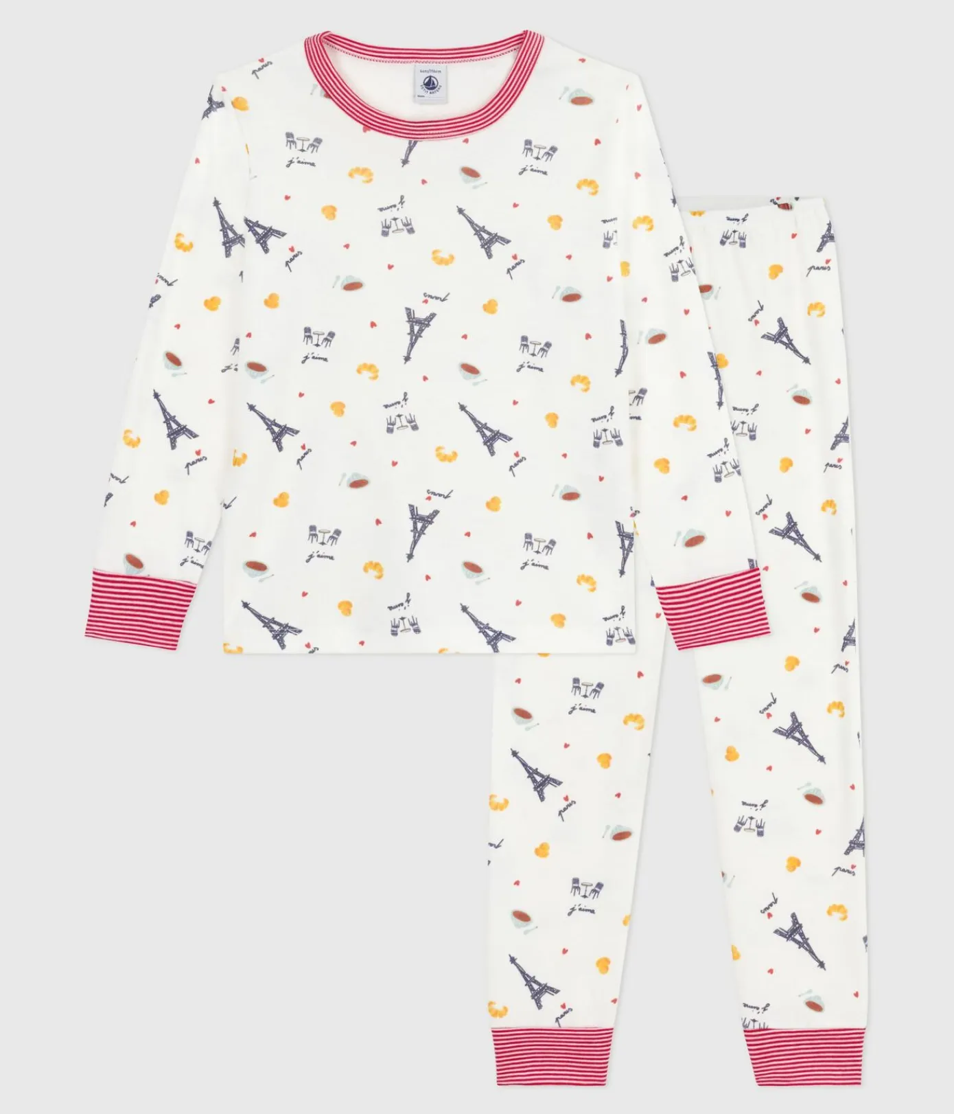 Petit Bateau Schlafanzüge, Pyjamas|Schlafanzüge, Nachthemden*Kinder-Pyjama aus Baumwolle mit Paris-Motiven weiss MARSHMALLOW/weiss MULTICO