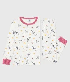 Petit Bateau Schlafanzüge, Pyjamas|Schlafanzüge, Nachthemden*Kinder-Pyjama aus Baumwolle mit Paris-Motiven weiss MARSHMALLOW/weiss MULTICO
