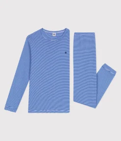 Petit Bateau Herren|Schlafanzüge, Pyjamas*Kinder-Pyjama aus Baumwolle mit Streifen blau PERSE/weiss MARSHMALLOW