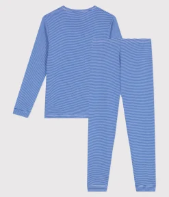 Petit Bateau Herren|Schlafanzüge, Pyjamas*Kinder-Pyjama aus Baumwolle mit Streifen blau PERSE/weiss MARSHMALLOW