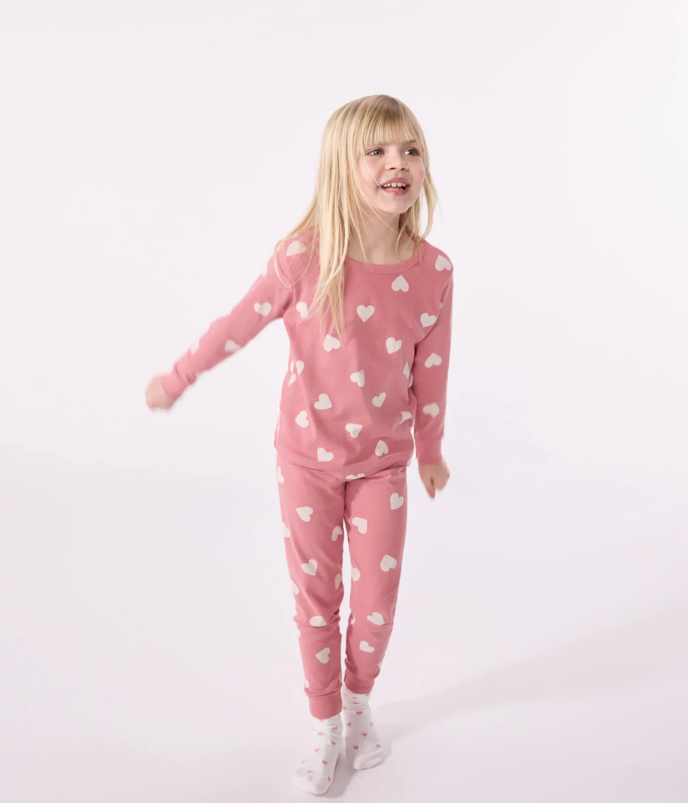 Petit Bateau Schlafanzüge, Nachthemden*Kinder-Pyjama aus Baumwolle mit Herzmotiv rosa ROSEWOOD/ MARSHMALLOW