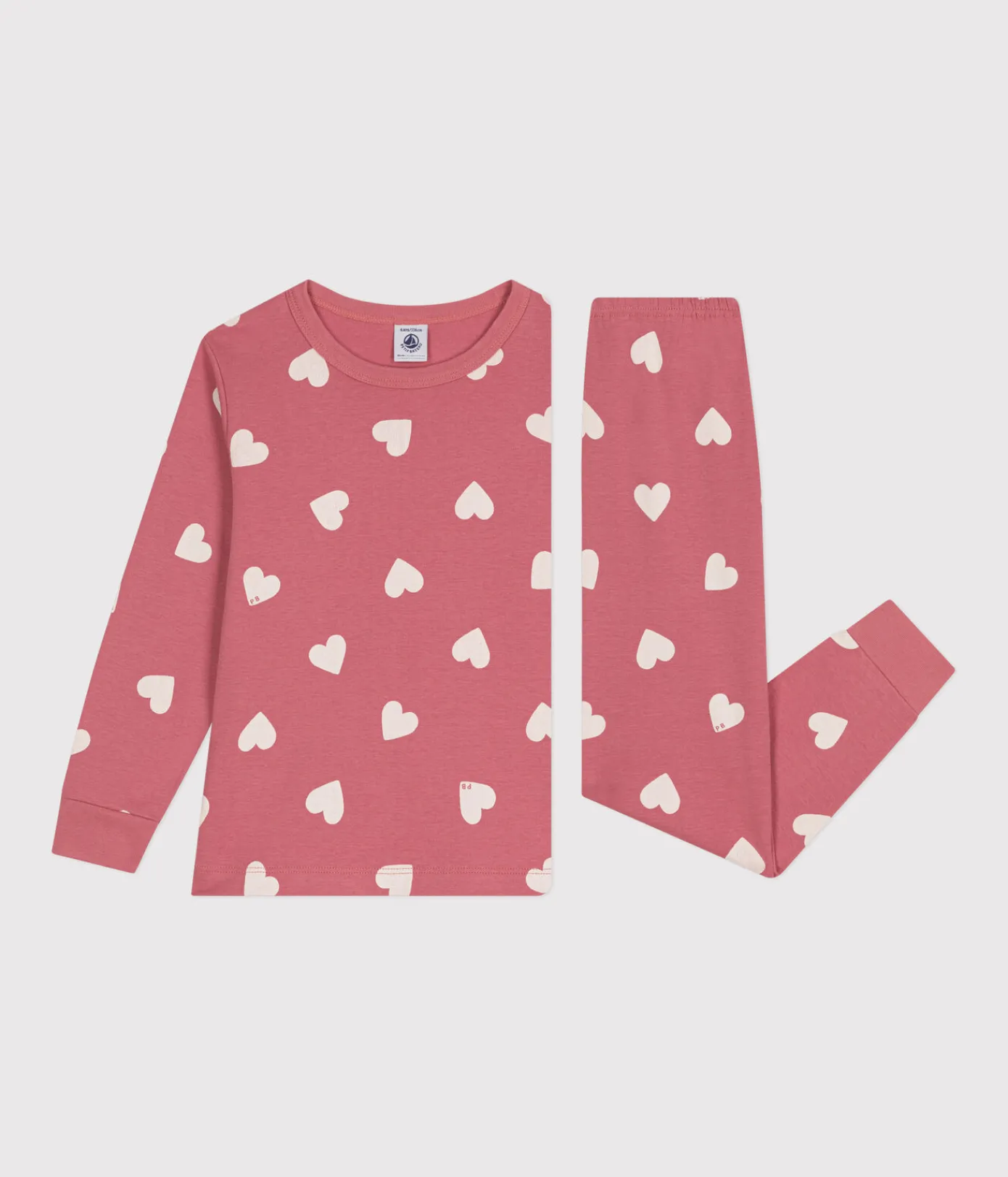 Petit Bateau Schlafanzüge, Nachthemden*Kinder-Pyjama aus Baumwolle mit Herzmotiv rosa ROSEWOOD/ MARSHMALLOW