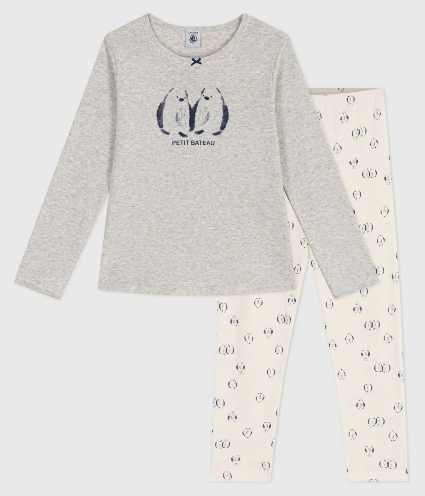 Petit Bateau Schlafanzüge, Pyjamas|Schlafanzüge, Nachthemden*Kinder-Pyjama aus Baumwolle mit Pinguin-Motiv grau BELUGA/weiss MULTICO