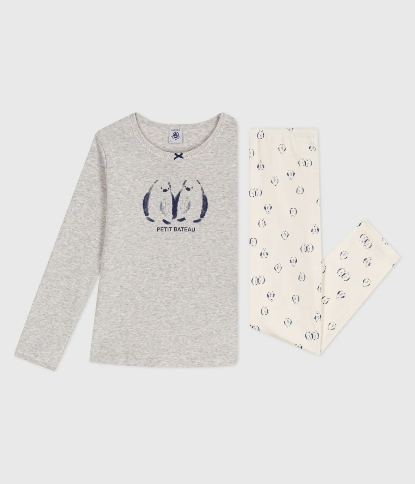 Petit Bateau Schlafanzüge, Pyjamas|Schlafanzüge, Nachthemden*Kinder-Pyjama aus Baumwolle mit Pinguin-Motiv grau BELUGA/weiss MULTICO