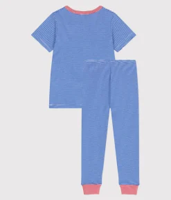 Petit Bateau Schlafanzüge, Pyjamas*Kinder-Pyjama aus Baumwolle mit Streifen blau PERSE/weiss MARSHMALLOW