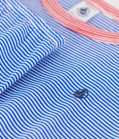 Petit Bateau Schlafanzüge, Pyjamas*Kinder-Pyjama aus Baumwolle mit Streifen blau PERSE/weiss MARSHMALLOW