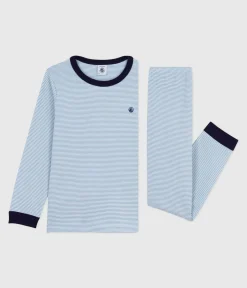 Petit Bateau Schlafanzüge, Pyjamas*Kinder-Pyjama aus Baumwolle mit Streifen ADRIATIC/ MARSHMALLOW