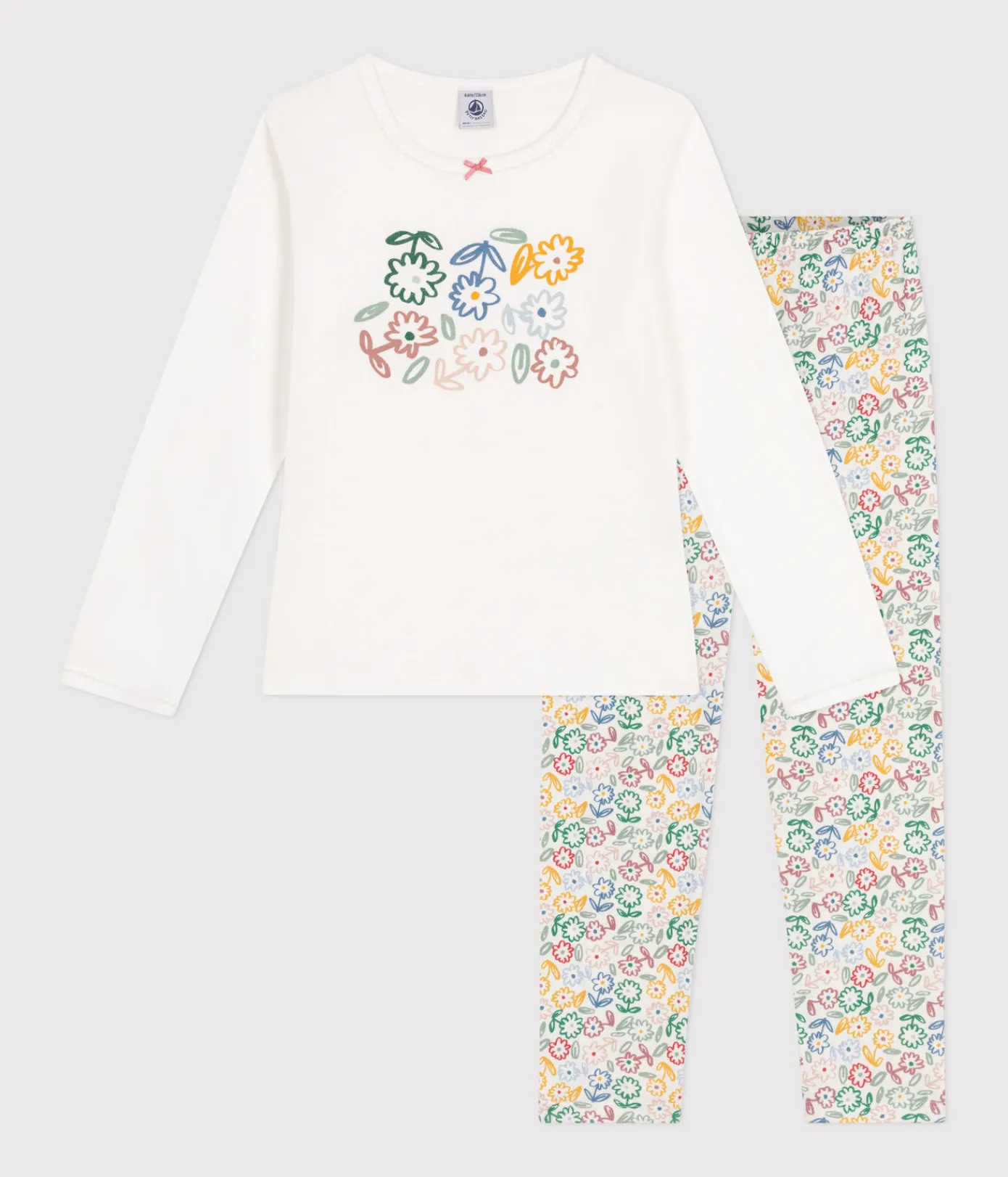 Petit Bateau Schlafanzüge, Nachthemden*Kinder-Pyjama aus Baumwolle weiss MARSHMALLOW/weiss MULTICO
