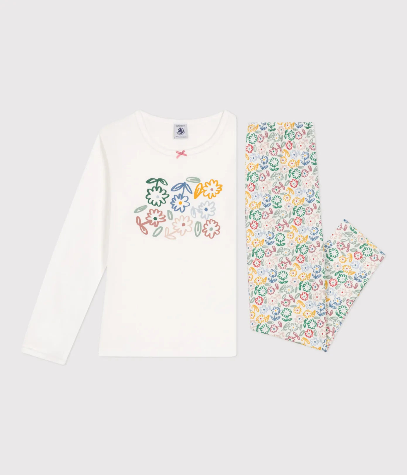 Petit Bateau Schlafanzüge, Nachthemden*Kinder-Pyjama aus Baumwolle weiss MARSHMALLOW/weiss MULTICO