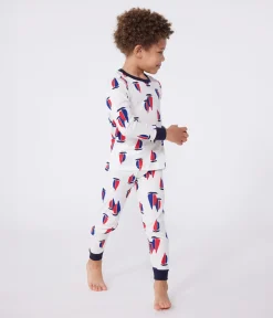 Petit Bateau Schlafanzüge, Pyjamas|Schlafanzüge, Nachthemden*Kinder-Pyjama aus Baumwolle mit Schiffchen weiss MARSHMALLOW/weiss MULTICO