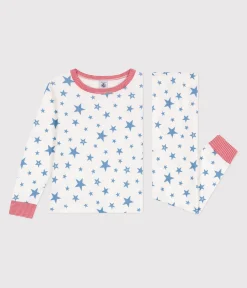Petit Bateau Schlafanzüge, Pyjamas*Kinder-Pyjama aus Baumwolle mit Sternen-Motiv weiss MARSHMALLOW/blau ALASKA