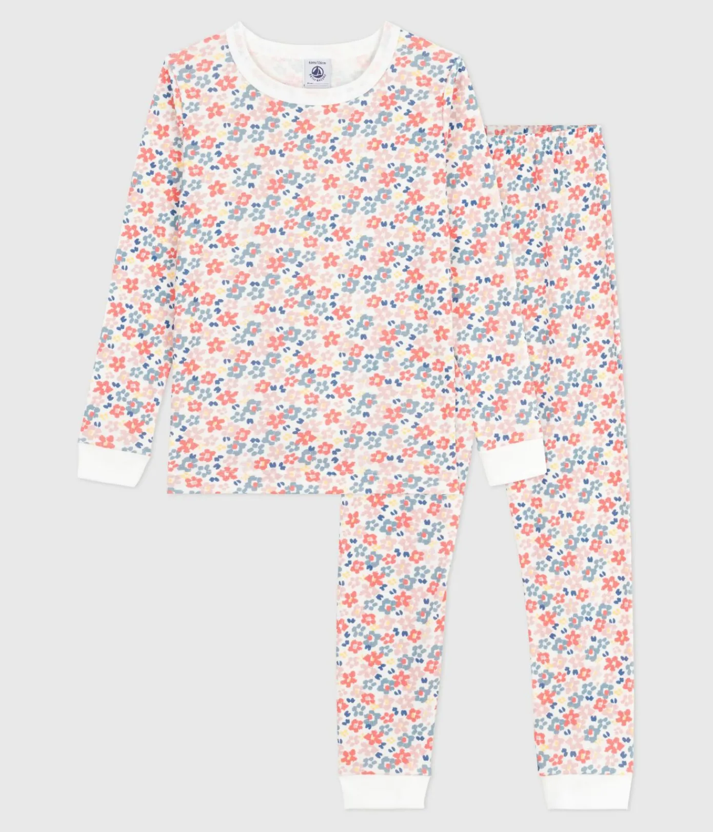 Petit Bateau Schlafanzüge, Nachthemden*Kinder-Pyjama aus Baumwolle mit eng anliegenden Beinen und Blumenmotiv weiss MARSHMALLOW/weiss MULTICO