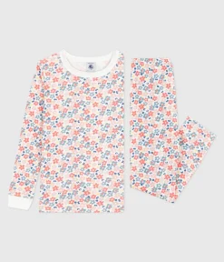Petit Bateau Schlafanzüge, Nachthemden*Kinder-Pyjama aus Baumwolle mit eng anliegenden Beinen und Blumenmotiv weiss MARSHMALLOW/weiss MULTICO