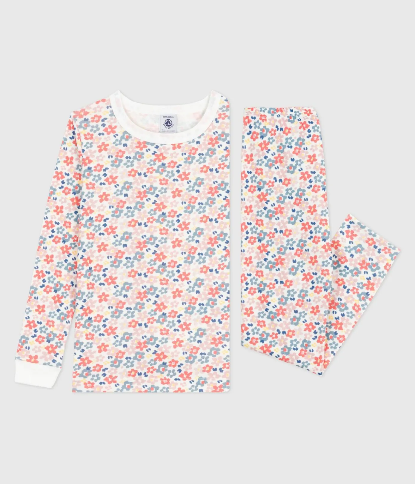 Petit Bateau Schlafanzüge, Nachthemden*Kinder-Pyjama aus Baumwolle mit eng anliegenden Beinen und Blumenmotiv weiss MARSHMALLOW/weiss MULTICO