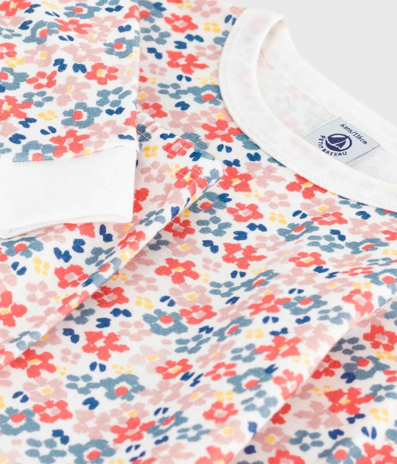Petit Bateau Schlafanzüge, Nachthemden*Kinder-Pyjama aus Baumwolle mit eng anliegenden Beinen und Blumenmotiv weiss MARSHMALLOW/weiss MULTICO