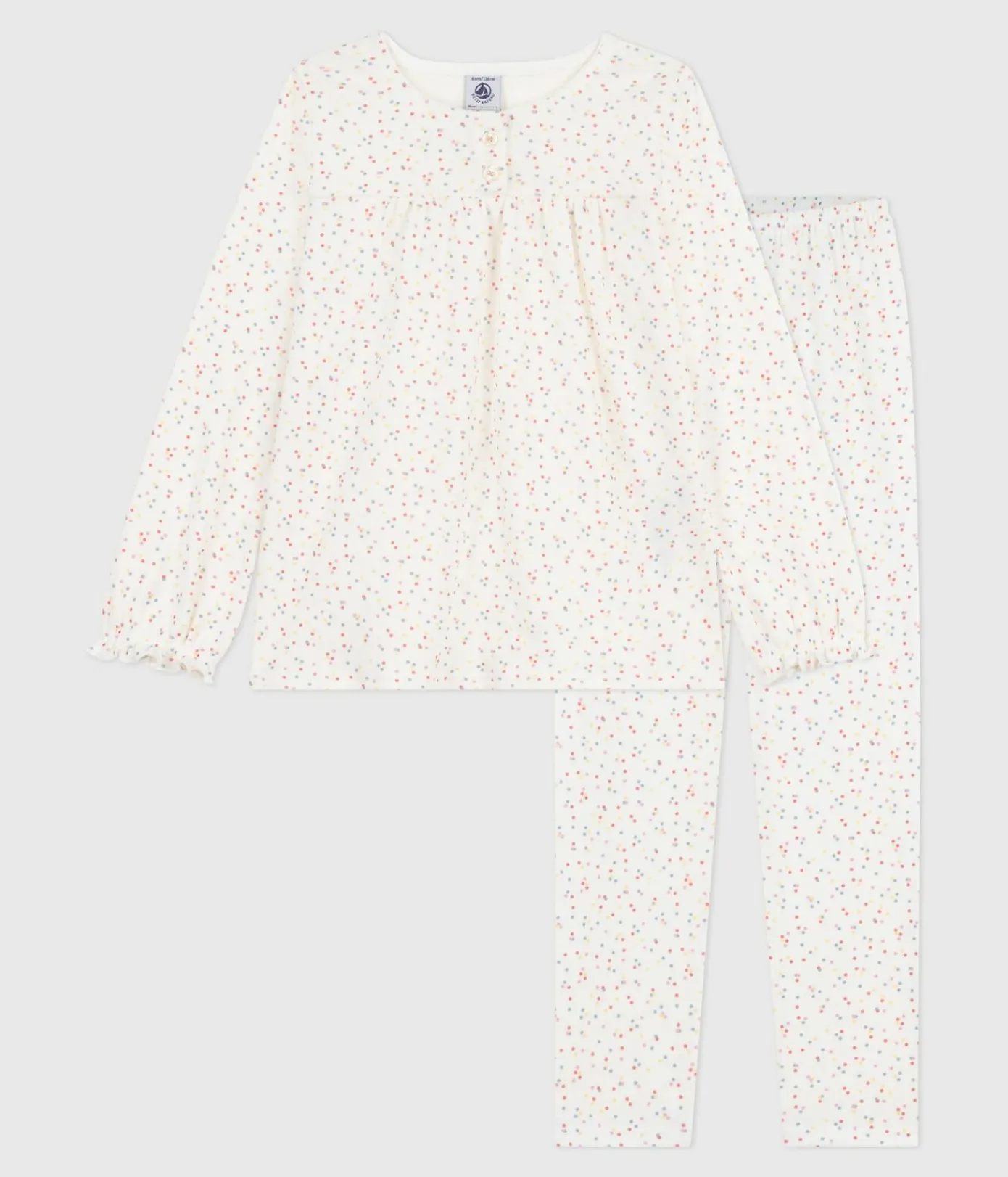 Petit Bateau Schlafanzüge, Nachthemden*Kinder-Pyjama aus Baumwolle mit Pünktchenmuster weiss MARSHMALLOW/weiss MULTICO