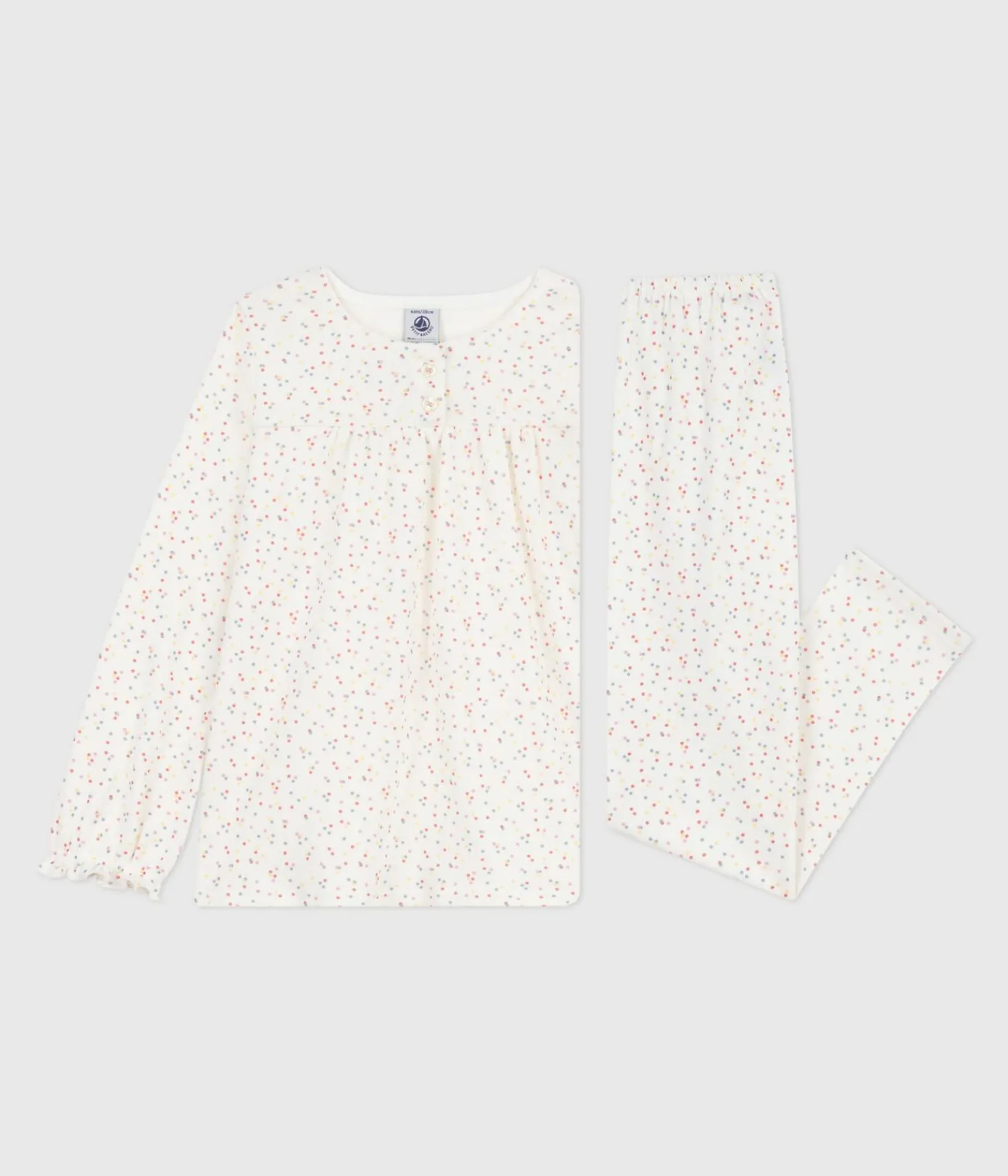 Petit Bateau Schlafanzüge, Nachthemden*Kinder-Pyjama aus Baumwolle mit Pünktchenmuster weiss MARSHMALLOW/weiss MULTICO