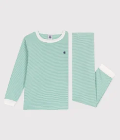 Petit Bateau Schlafanzüge, Pyjamas|Schlafanzüge, Nachthemden*Kinder-Pyjama aus Baumwolle mit Streifen grün ALOEVERA/weiss MARSHMALLOW