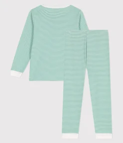 Petit Bateau Schlafanzüge, Pyjamas|Schlafanzüge, Nachthemden*Kinder-Pyjama aus Baumwolle mit Streifen grün ALOEVERA/weiss MARSHMALLOW