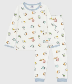 Petit Bateau Schlafanzüge, Pyjamas|Schlafanzüge, Nachthemden*Kinder-Pyjama aus Doppeljersey mit Frühstücks-Motiv weiss MARSHMALLOW/weiss MULTICO