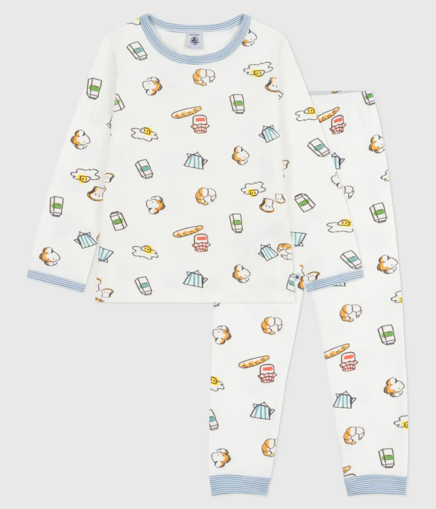 Petit Bateau Schlafanzüge, Pyjamas|Schlafanzüge, Nachthemden*Kinder-Pyjama aus Doppeljersey mit Frühstücks-Motiv weiss MARSHMALLOW/weiss MULTICO
