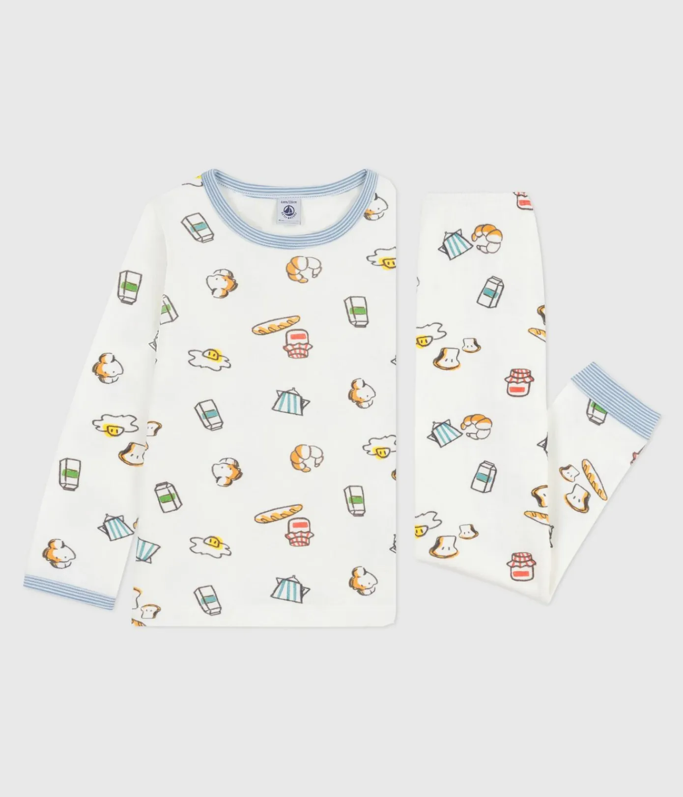 Petit Bateau Schlafanzüge, Pyjamas|Schlafanzüge, Nachthemden*Kinder-Pyjama aus Doppeljersey mit Frühstücks-Motiv weiss MARSHMALLOW/weiss MULTICO