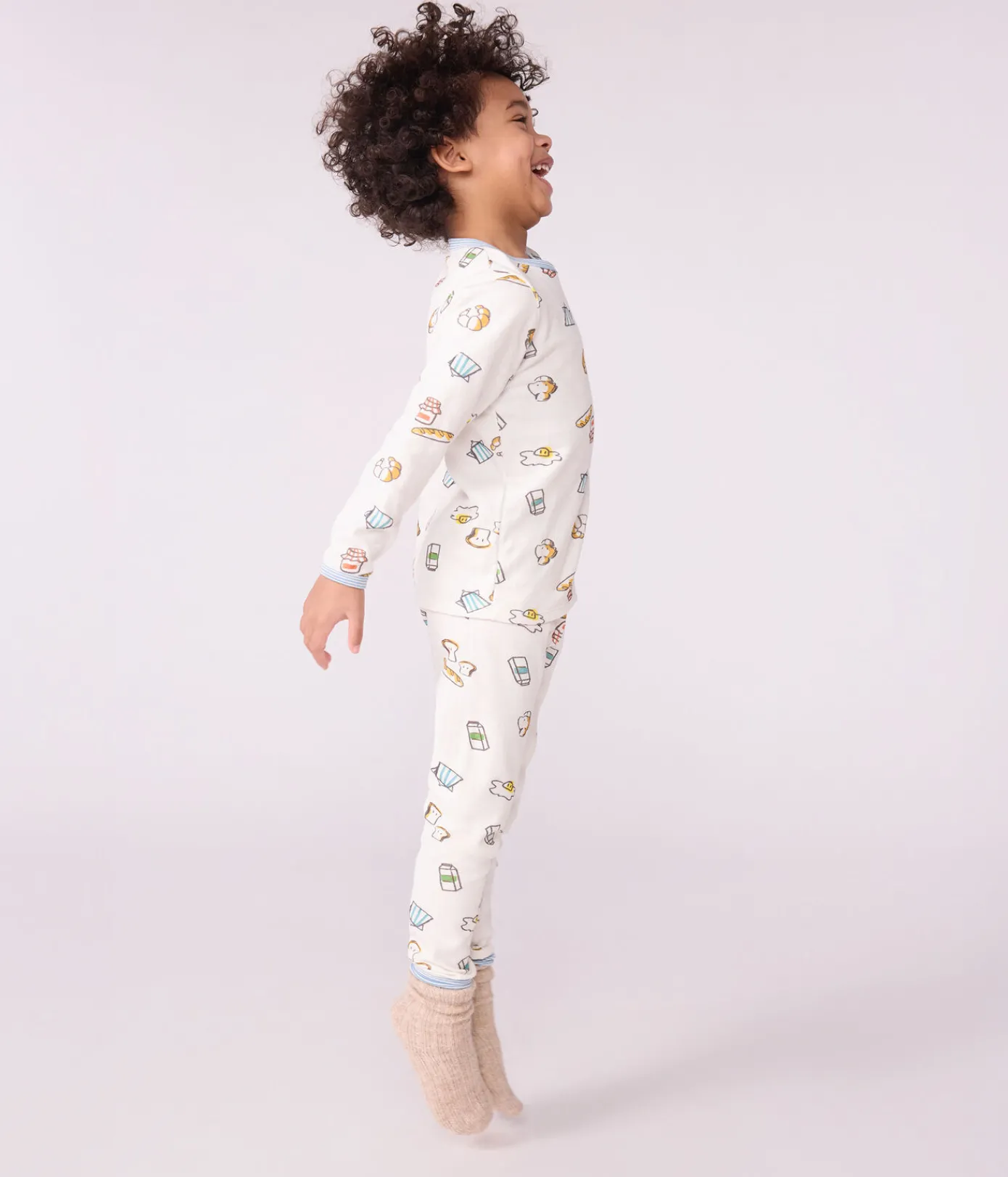 Petit Bateau Schlafanzüge, Pyjamas|Schlafanzüge, Nachthemden*Kinder-Pyjama aus Doppeljersey mit Frühstücks-Motiv weiss MARSHMALLOW/weiss MULTICO