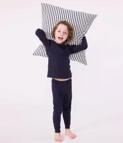 Petit Bateau Schlafanzüge, Pyjamas|Schlafanzüge, Nachthemden*Kinder-Pyjama aus einfarbiger Baumwolle blau SMOKING