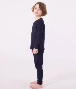 Petit Bateau Schlafanzüge, Pyjamas|Schlafanzüge, Nachthemden*Kinder-Pyjama aus einfarbiger Baumwolle blau SMOKING