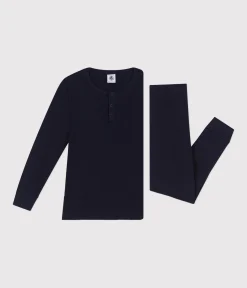 Petit Bateau Schlafanzüge, Pyjamas|Schlafanzüge, Nachthemden*Kinder-Pyjama aus einfarbiger Baumwolle blau SMOKING