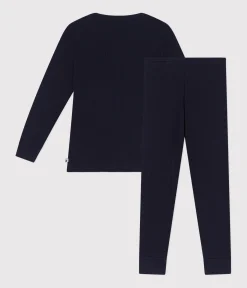 Petit Bateau Schlafanzüge, Pyjamas|Schlafanzüge, Nachthemden*Kinder-Pyjama aus einfarbiger Baumwolle blau SMOKING