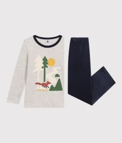 Petit Bateau Schlafanzüge, Pyjamas|Schlafanzüge, Nachthemden*Kinder-Pyjama aus einfarbigem Nicki blau SMOKING/weiss MULTICO