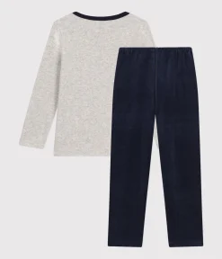 Petit Bateau Schlafanzüge, Pyjamas|Schlafanzüge, Nachthemden*Kinder-Pyjama aus einfarbigem Nicki blau SMOKING/weiss MULTICO
