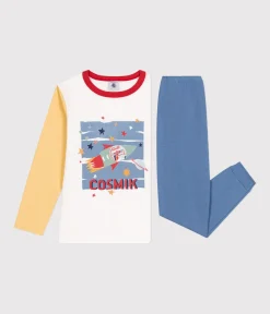 Petit Bateau Schlafanzüge, Pyjamas|Schlafanzüge, Nachthemden*Kinder-Pyjama aus einfarbiger Baumwolle mit Weltraummotiv blau BEACH/ MULTICO