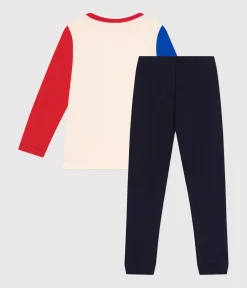 Petit Bateau Schlafanzüge, Pyjamas|Schlafanzüge, Nachthemden*Kinder-Pyjama aus einfarbiger Baumwolle mit Sportmotiven blau SMOKING/weiss MULTICO