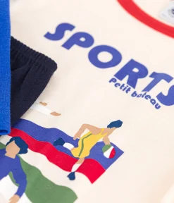 Petit Bateau Schlafanzüge, Pyjamas|Schlafanzüge, Nachthemden*Kinder-Pyjama aus einfarbiger Baumwolle mit Sportmotiven blau SMOKING/weiss MULTICO