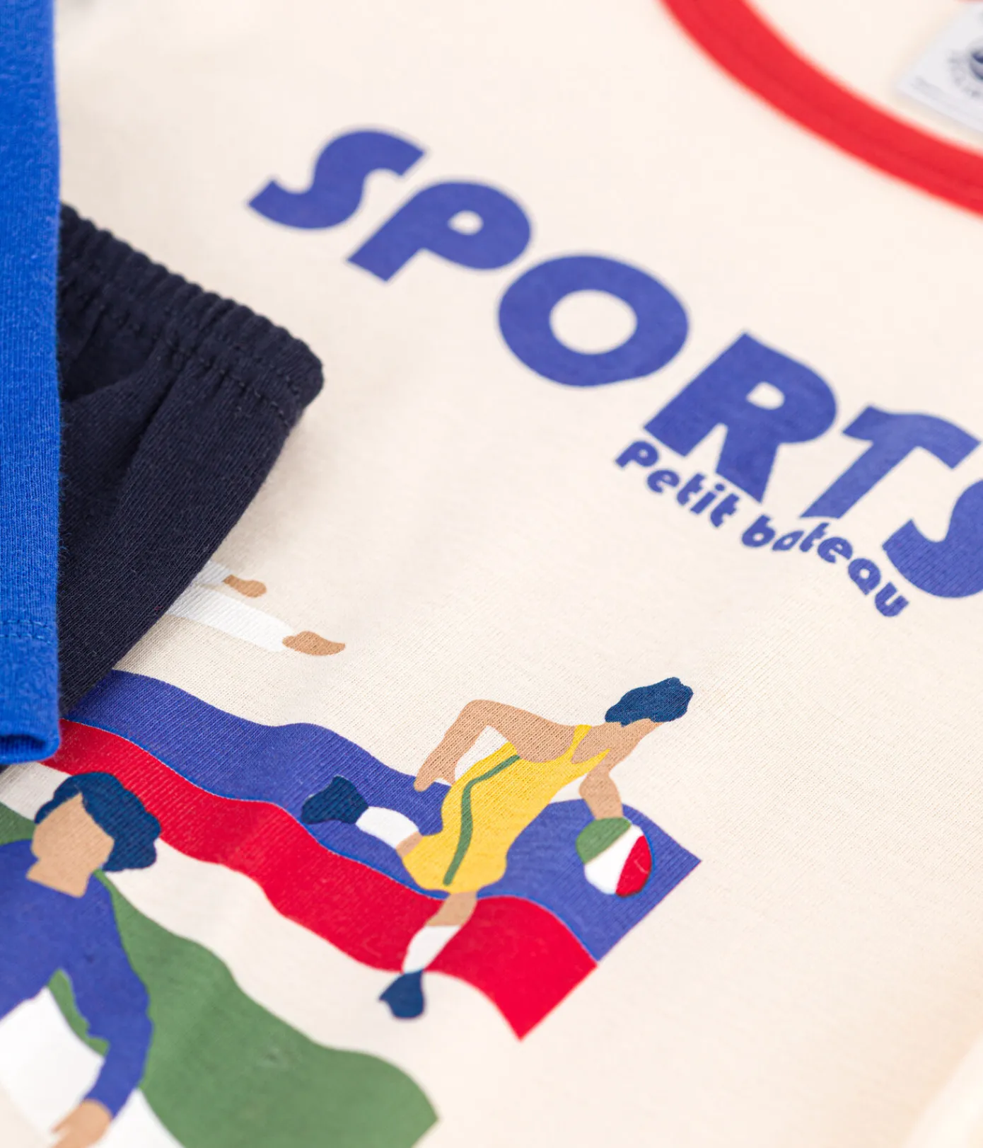 Petit Bateau Schlafanzüge, Pyjamas|Schlafanzüge, Nachthemden*Kinder-Pyjama aus einfarbiger Baumwolle mit Sportmotiven blau SMOKING/weiss MULTICO
